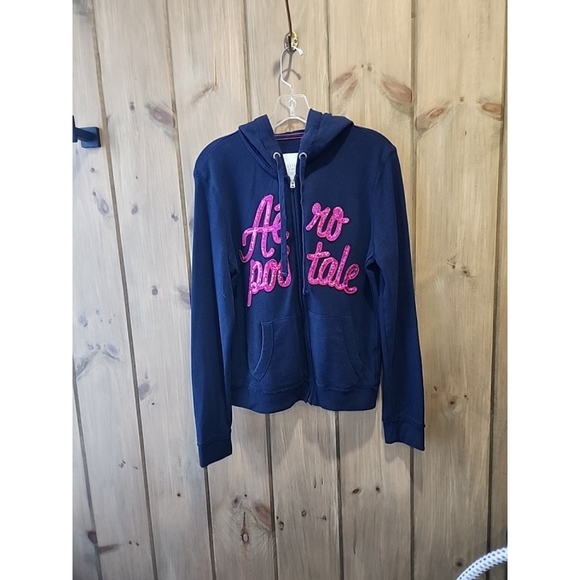 Aeropostale Tops - Aeropostale Zip Hoodie Womens Large Navy Pink 90s Y2K
